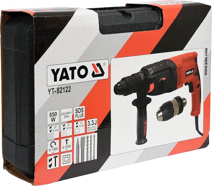 MŁOTOWIERTARKA SDS+ 850W 3,3J Z WYMIENNĄ GŁOWICĄ YT-82122 YATO