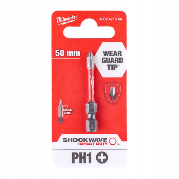 BIT UDAROWY KOŃCÓWKA Shockwave Impact Duty DO ŚRUB PHILLIPS, PH1 X 50 MM 1szt. 4932471564 Milwaukee