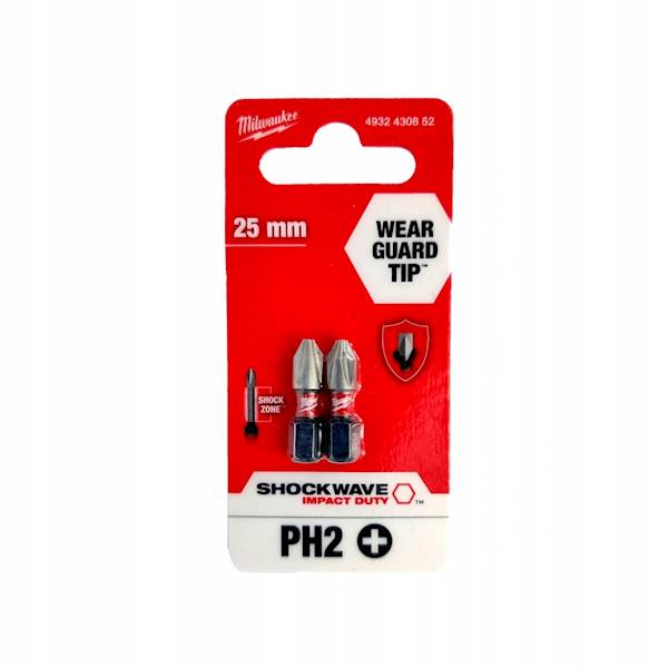 BIT UDAROWY KOŃCÓWKA Shockwave Impact Duty DO ŚRUB PHILLIPS, PH2 X 25 MM 2szt. 4932430852 Milwaukee