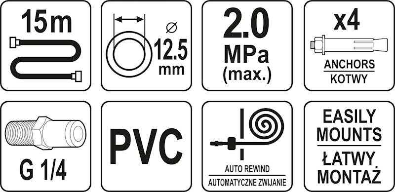 PRZEWÓD PNEUMATYCZNY PVC NA ZWIJAKU AUTOMATYCZNYM 12,5MM X 15M YT-24246 YATO