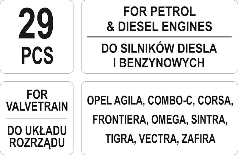 ZESTAW BLOKAD ROZRZĄDU OPEL BENZYNA I DIESEL. ZAWIERA 29 EL. YT-06007 YATO