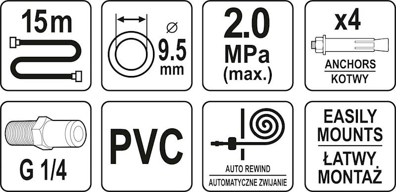 PRZEWÓD PNEUMATYCZNY PVC NA ZWIJAKU AUTOMATYCZNYM 9,5MM X 15MYT-24245 YATO