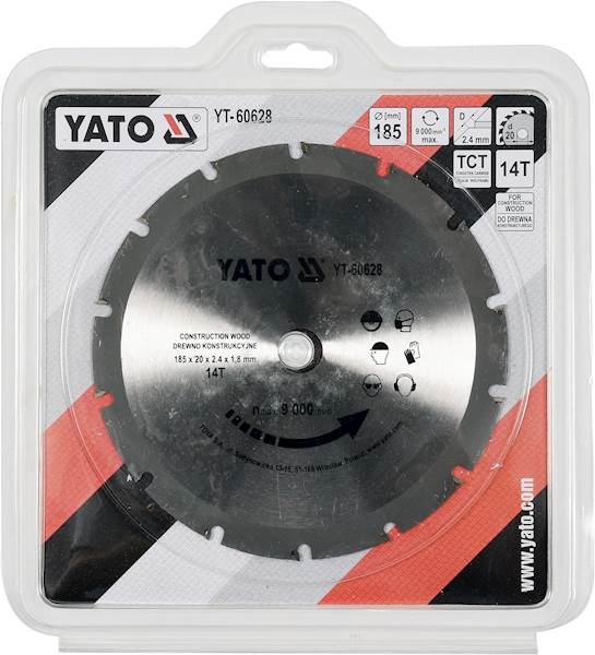 TARCZA WIDIOWA DO CIĘCIA DREWNA Z GWOŹDZIAMI 185/14T 20MM YT-60628 YATO