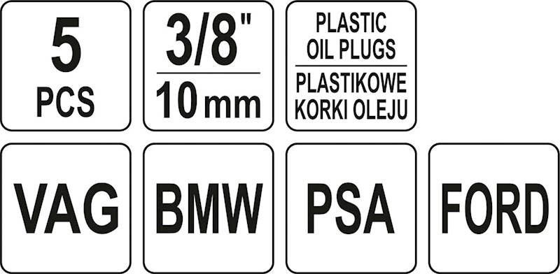 ZESTAW KLUCZY DO PLASTIKOWYCH KORKÓW OLEJU VAG, BMW, PSA, FORD 5SZT. YT-05980 YATO