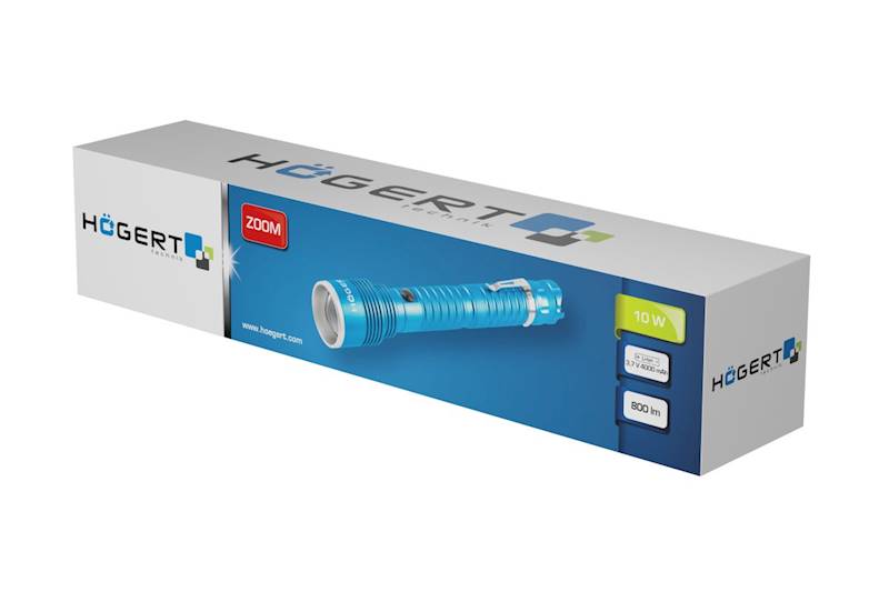 LATARKA AKUMULATOROWA LED 10W 800LM ZOOM 4-TRYBY USB (IP45) HT1E425 HOGERT