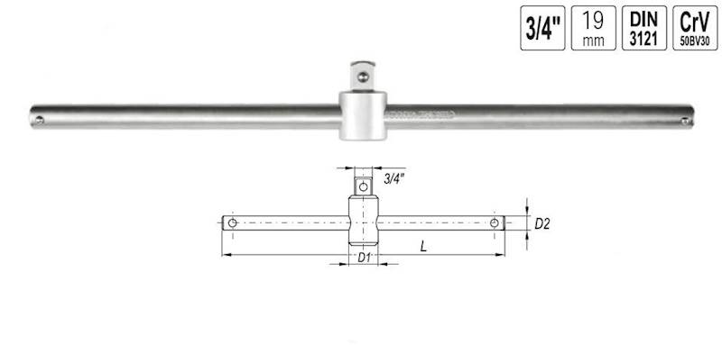 POKRĘTŁO Z KWADRATEM ZABIER TYP T DO NASADEK 3/4'' X500MM 1350 YATO