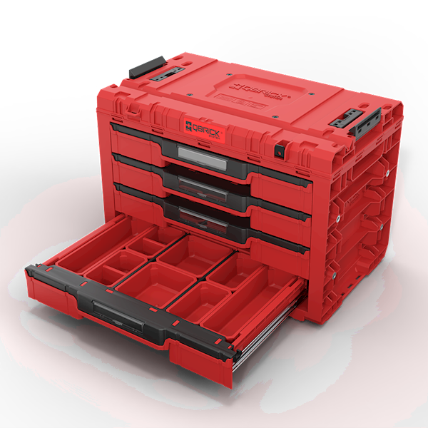 MODUŁOWA SKRZYNIA NARZĘDZIOWA Z 4 SZUFLADAMI QBRICK SYSTEM PRIME DRAWER 4 TOOLBOX EXPERT RED ULTRA HD