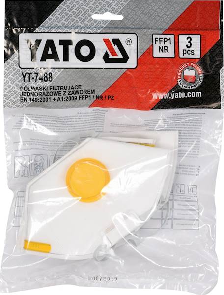 PÓŁMASKA FILTRUJĄCA JEDNORAZOWA Z ZAWOREM WYDECHOWYM FFP1/PZ, 3 SZT. YT-7488 YATO
