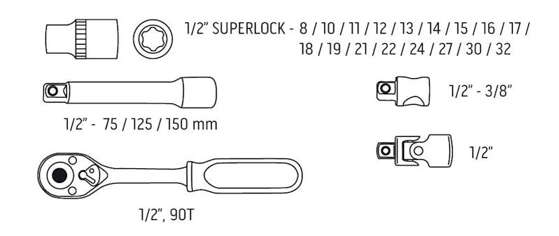 ZESTAW NARZĘDZIOWY 1/2" KLUCZY NASADOWYCH 23el. CrV 08-694 NEO TOOLS