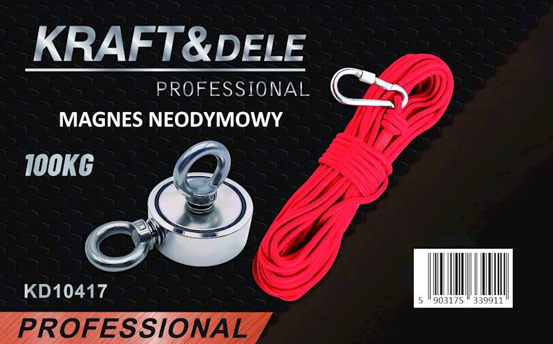 MAGNES NEODYMOWY PODWÓJNY UCHWYT DO POSZUKIWAŃ 100kg KD10417 KRAFT&DELE