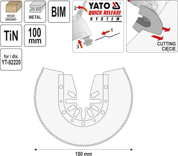 BRZESZCZOT SEGMENTOWY BIM-TIN 100MM YT-34711 DO RENOVATORA YT-82220 YATO QUICK RELEASE