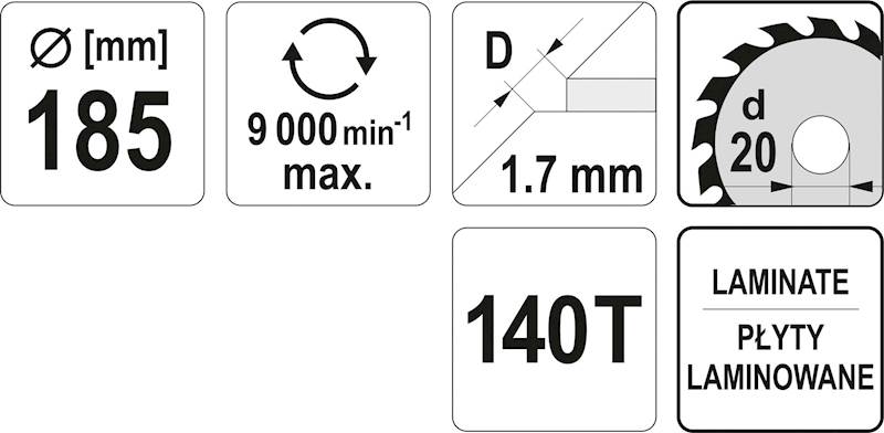 TARCZA DO PANELI, BLATÓW KUCHENNYCH I PŁYT MEBLOWYCH 185/140T 20MM YT-60631 YATO