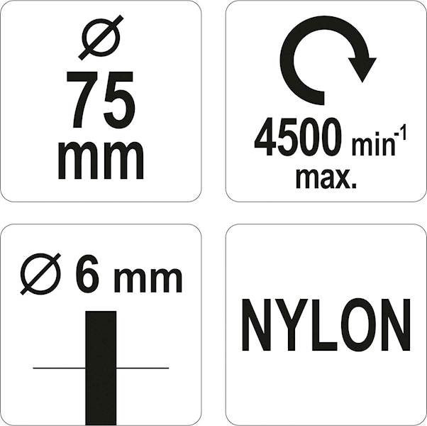SZCZOTKA NA WIERTARKĘ NYLONOWA 75MM TARCZOWA T6MM YT-47782 YATO