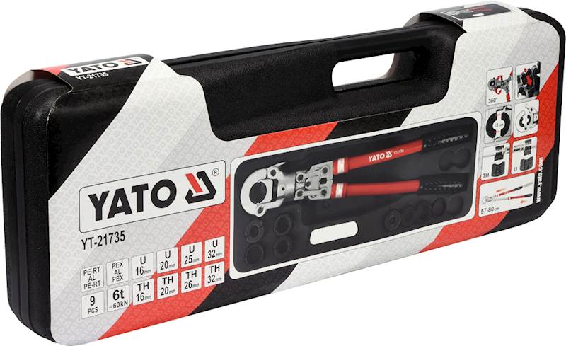 PRASKA HYDRAULICZNA DO ZACISKANIA ZŁĄCZEK PEX-AL-PEX + ZESTAW 8 KOŚCI YT-21735 YATO