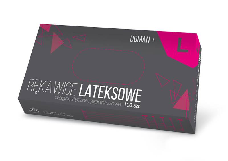 RĘKAWICE RĘKAWICZKI LATEKSOWE PUDROWANE DOMAN+ 100szt. L