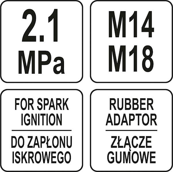 MIERNIK TESTER POZIOMU KOMPRESJI BENZYNA Z ZAPŁONEM ISKROWYM 0-20 BAR YT-73011 YATO