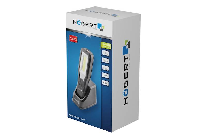 LAMPA, LATARKA WARSZTATOWA AKUMULATOROWA LED 5W, 10W 3-TRYBY USB, MAGNES , POWER BANK HT1E408 HOGERT