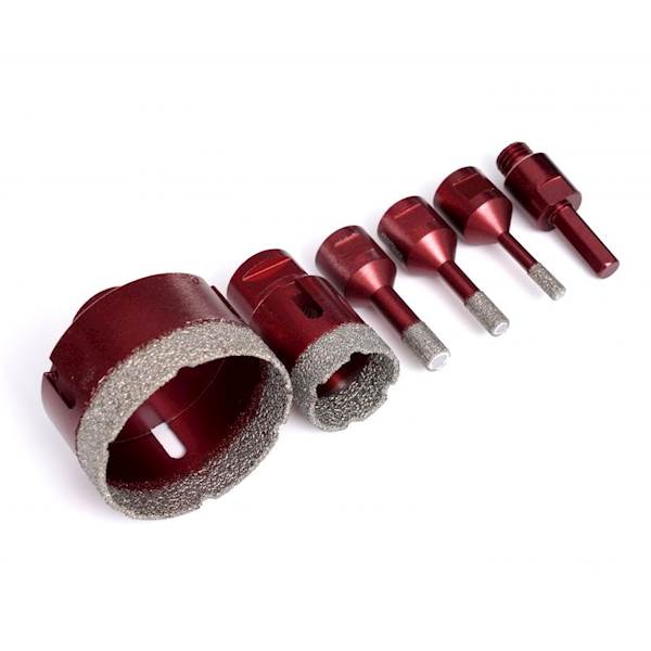 ZESTAW OTWORNIC DIAMENTOWYCH 6-68MM DO GRESU, KAMIENIA, PŁYTEK 5SZT. + ADAPTER KD11219