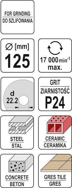 TARCZA SZLIFIERSKA UNIWERSALNA M14 125MM ZIARNISTOŚĆ P24 YT-83262 YATO