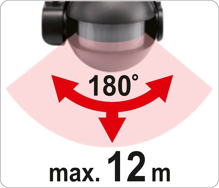 CZUJNIK RUCHU IP44 180º - MAX. 12M CZARNY 83120