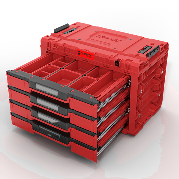 MODUŁOWA SKRZYNIA NARZĘDZIOWA Z 4 SZUFLADAMI QBRICK SYSTEM PRIME DRAWER 4 TOOLBOX EXPERT RED ULTRA HD