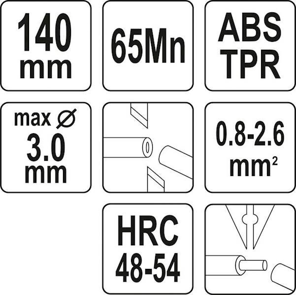 OBCINAK, SZCZYPCE DO CIĘCIA I ŚCIĄGANIA IZOLACJI 140MM 0.8-2.6MM2 YT-22640 YATO