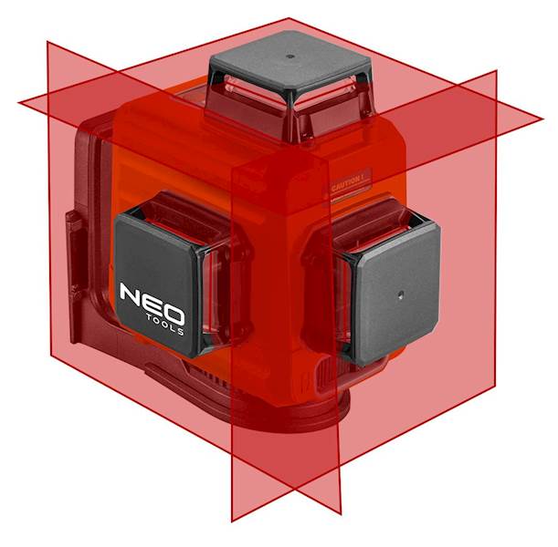 LASER KRZYŻOWY, PŁASZCZYZNOWY CZERWONY 3D 360° 15M IP54 UCHWYT, WALIZKA NEO 75-104