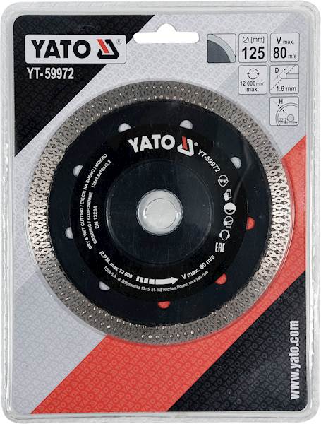 TARCZA 125MM DO CIĘCIA I SZLIFOWANIA CERAMIKI ORAZ GRESU BEZ USZCZERBIEŃ YT-59972 YATO