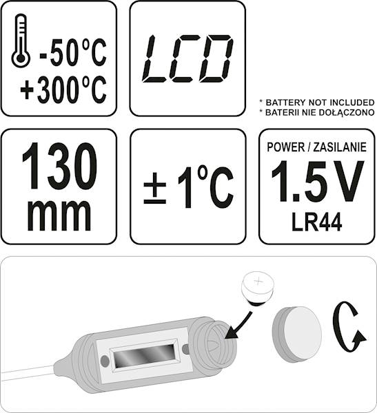 TERMOMETR ELEKTRYCZNY Z SONDĄ DO KLIMATYZACJI YT-72971 YATO