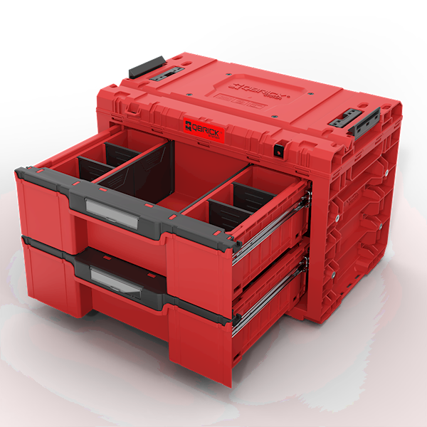 MODUŁOWA SKRZYNIA NARZĘDZIOWA Z 2 SZUFLADAMI QBRICK SYSTEM PRIME DRAWER 2 TOOLBOX EXPERT RED ULTRA HD