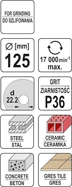 TARCZA SZLIFIERSKA UNIWERSALNA M14 125MM ZIARNISTOŚĆ P36 YT-83263 YATO