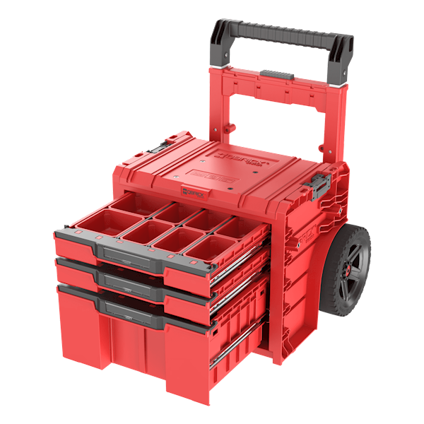 MOBILNA SKRZYNKA NARZĘDZIOWA Z 3 SZUFLADAMI NA KOŁACH QBRICK SYSTEM PRO CART 2.0 PLUS DRAWER 3 RED ULTRA HD CUSTOM
