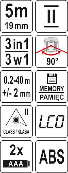 DALMIERZ LASEROWY 40M Z MIARĄ ZWIJANĄ 5M I LASEREM KRZYŻOWYM YT-73122 YATO