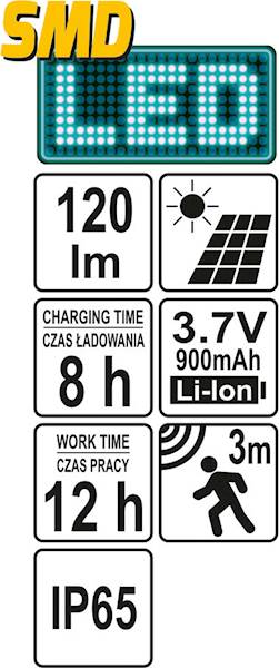 LAMPA SOLARNA LED CZUJNIK ZMIERZCHU YT-81856 YATO