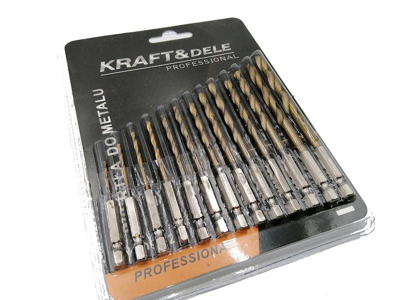 WIERTŁA TYTANOWE HSS DO METALU 1,5-6MM HEX 1/4" NA WKRĘTARKĘ 13SZT. KD982 KRAFT&DELE