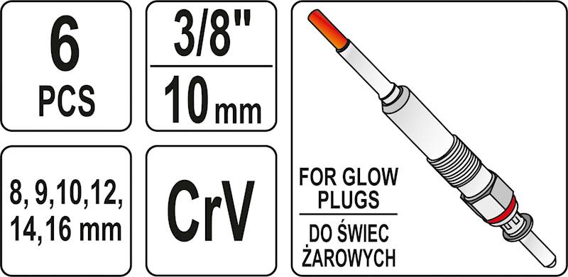ZESTAW KLUCZY DO ŚWIEC ŻAROWYCH Z PRZEGUBEM YT-05339 YATO