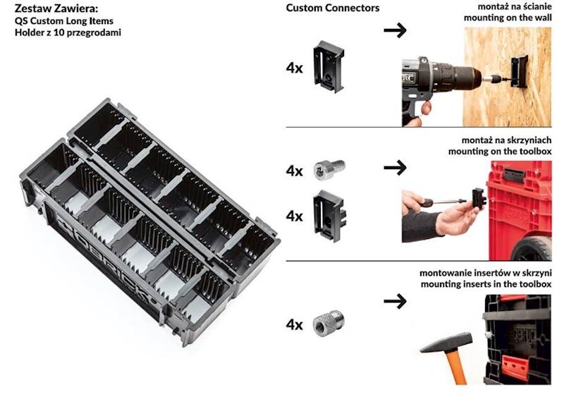 UCHWYT NA DŁUGIE NARZĘDZIA DO SKRZYŃ QBRICK SYSTEM CUSTOM LONG ITEMS HOLDER 2 SZT.