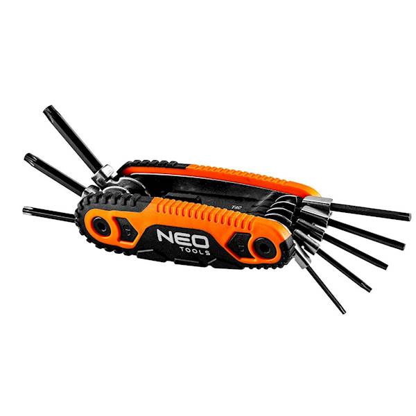 KLUCZE TORX UCHWYT SCYZORYKOWY T9, T10, T15, T20, T25, T27, T30, T40 KPL. 8cz. 09-573 NEO