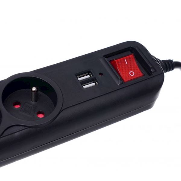 PRZEDŁUŻACZ LISTWA ZASILAJĄCA Z 3 GNIAZDAMI I 2 PORTAMI USB 3M KD4032