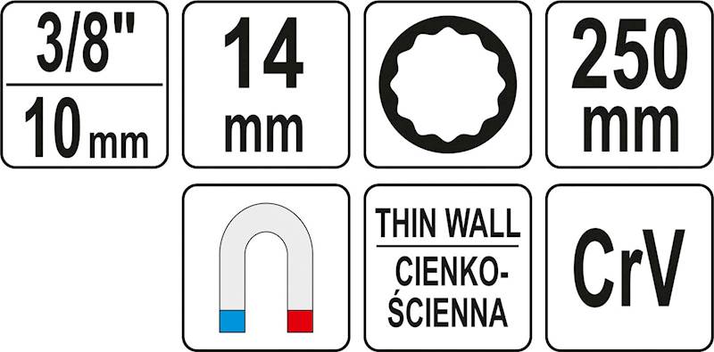 NASADKA DO ŚWIEC 14MM EXTRA DŁUGA 250MM 3/8" YT-38521 YATO