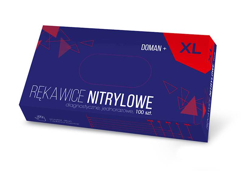 RĘKAWICE RĘKAWICZKI NITRYLOWE BEZPUDROWE NIEBIESKIE DOMAN+ 100SZT. XL