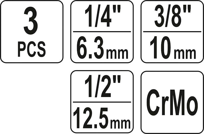 ZESTAW 3 PRZEGUBÓW UDAROWYCH 1/4",3/8",1/2" YT-10643 YATO