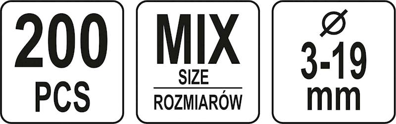 ZESTAW PODKŁADEK ZABEZPIECZAJĄCZYCH KORONKOWYCH MIX 200 SZT. YT-06863 YATO