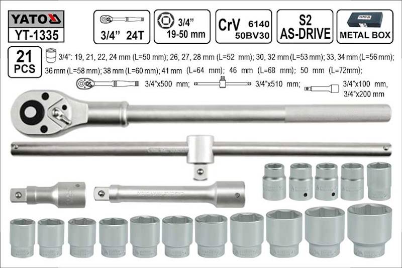 ZESTAW NARZĘDZIOWY 3/4" 21cz.YT-1335 YATO
