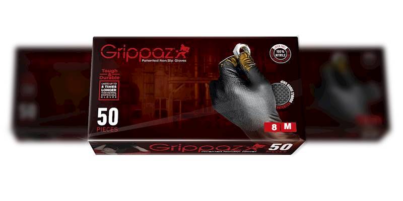 RĘKAWICZKI NITRYLOWE WARSZTATOWE DLA MECHANIKA MOCNE ANTYPOŚLIZGOWE ROZ. 8/M 50SZT. CZARNE GRIPPAZ