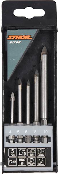 ZESTAW WIERTEŁ DO SZKŁA I CERAMIKI 5SZT. 4-10MM HEX 21709 STHOR
