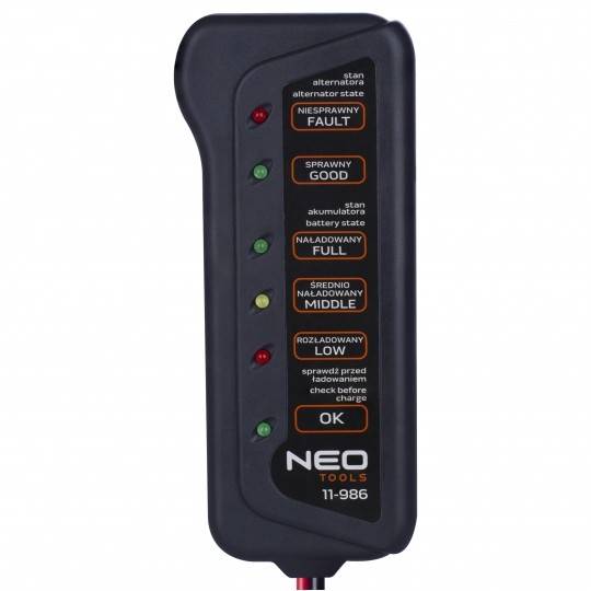 TESTER MIERNIK AKUMULATORÓW I ALTERNATORA ŁADOWANIA 12V LED 11-986 NEO TOOLS