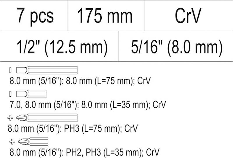 WKRĘTAK UDAROWY CRV 6-KOŃCÓWEK YT-28003 YATO