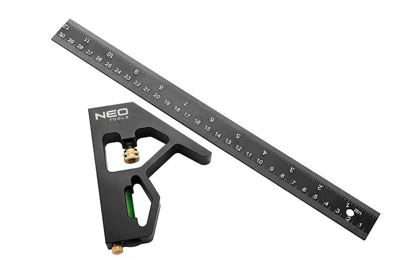 KĄTOWNIK STOLARSKI WIELOFUNKCYJNY ALUMINIOWY Z POZIOMICĄ 300MM 72-127 NEO