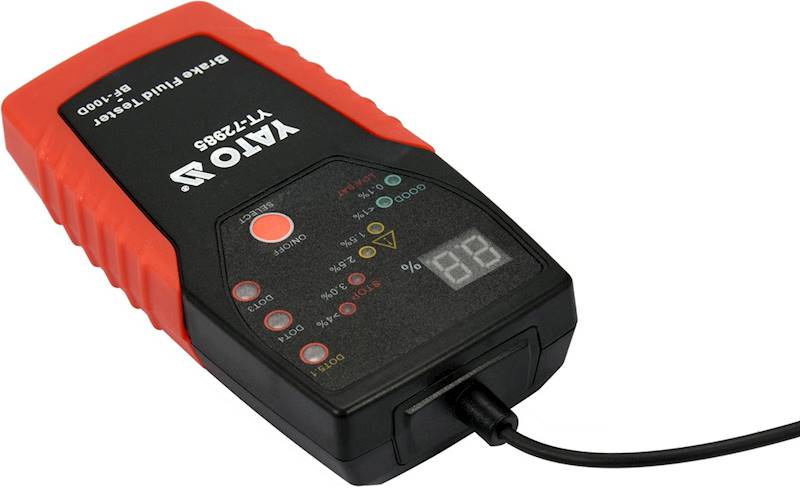 MIERNIK TESTER PŁYNU HAMULCOWEGO LCD Z SONDĄ DOT3, DOT4, DOT5.1. YT-72985 YATO